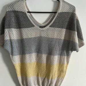 Express Sparkle Striped Sheer Sweater, XS, Gray/Cream/Yellow